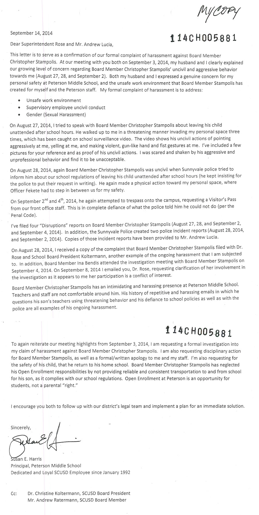 SCUSD Trustee Stampolis Served With Restraining Order by School Principal SCUSD Trustee Stampolis Served With Restraining Order by School Principal